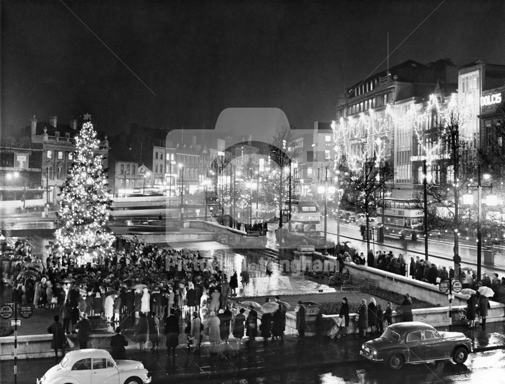 Christmas tree lights ceremony outside the Council House, Old Market Square, Nottingham, 1965