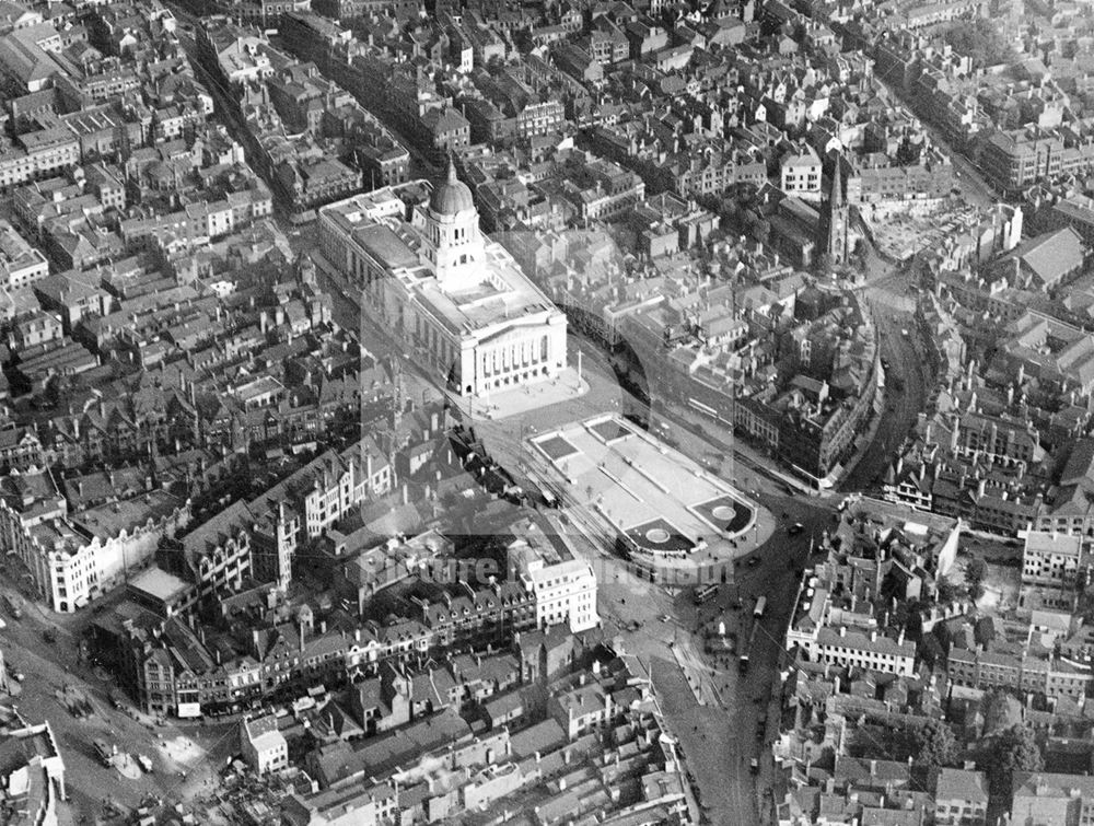 Aerial view of the Old Market Square area - showing the newly built Council House and paved square