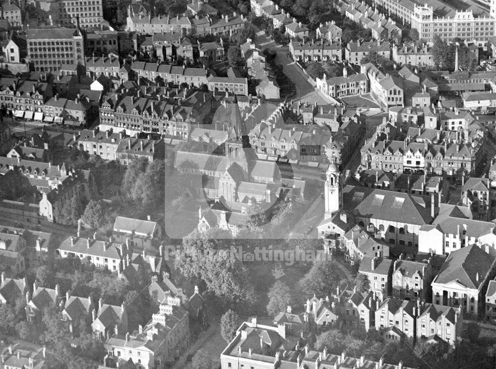 Aerial view of St Barnabas Cathedral and Albert Hall