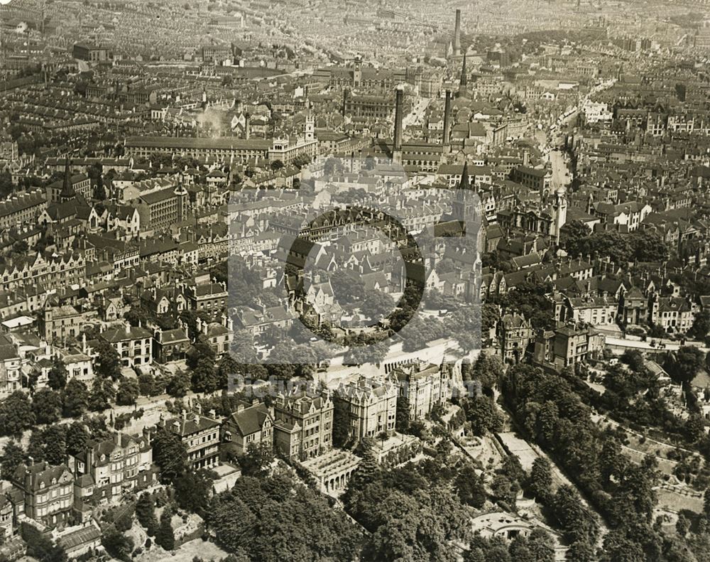 Aerial view over Nottingham from The Park c 1920