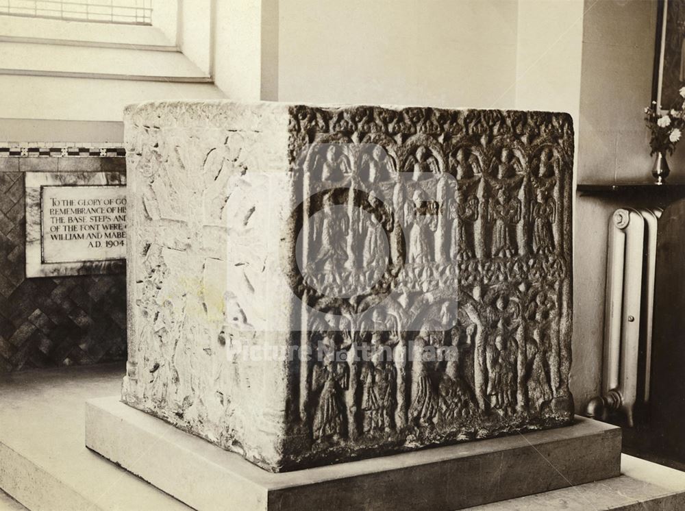 Mid 12th century font originally at Lenton Priory - Holy Trinity Church, Lenton