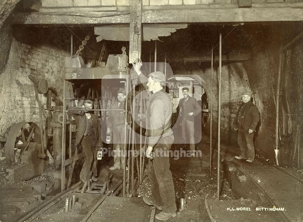 Ascending in the pit cage, Clifton Colliery,