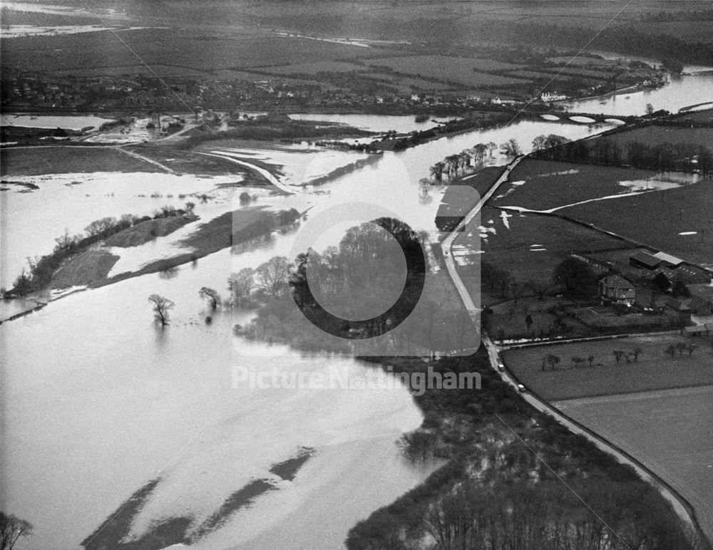 Aerial view of flooding, Radcliffe on Trent, 1977