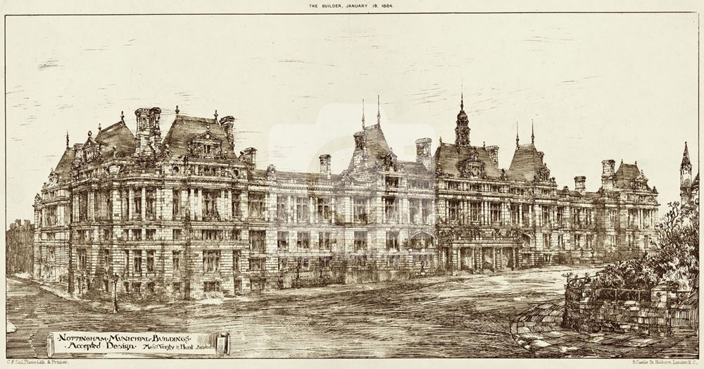 Proposed design for Nottingham Municipal Buildings (The Guildhall), South Sherwood Street