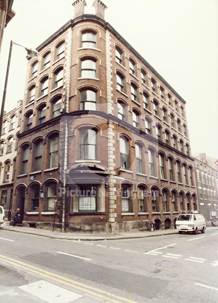 Mills and Gibbs lace factory at the junction of Stoney Street - Plumptre Street.