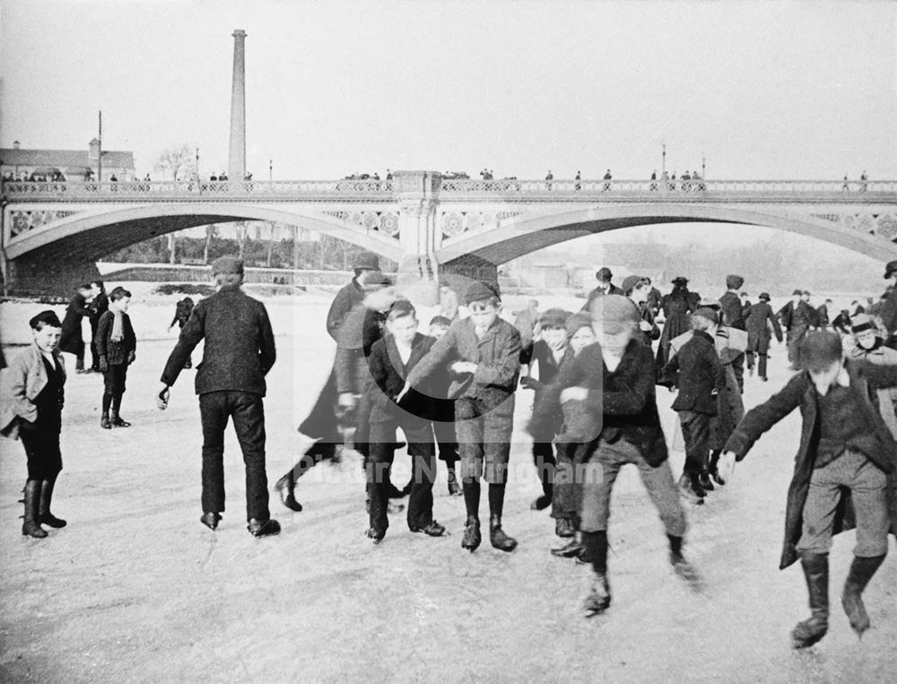 Ice Skaters on the River Trent, frozen at Trent Bridge