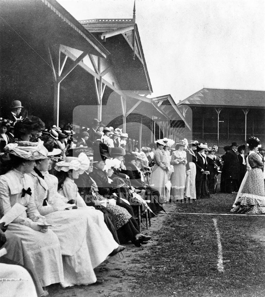 Ladies Cycling Trials at Trent Bridge Cricket Ground, West Bridgford, c 1903?