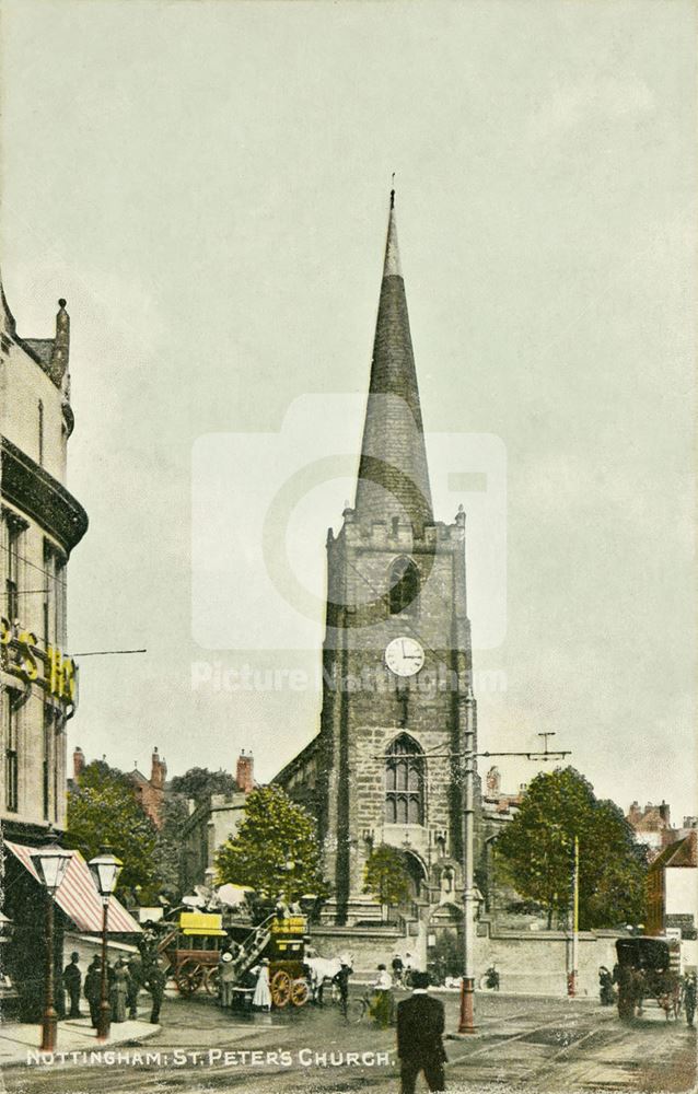 St Peter's Church, Nottingham (also showing horse drawn omnibus terminus)