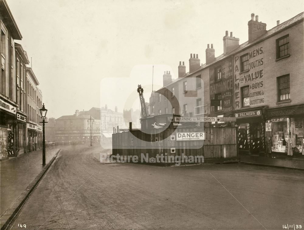 Sewer Construction. Working Shaft no 3a, section 2. Hockley, looking towards Lower Parliament Street