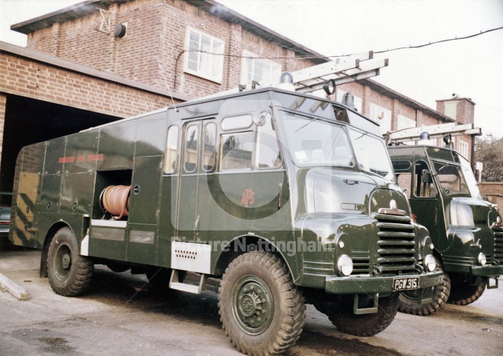 'Green Goddesses' in temporary service during the Firemen's strike - Carlton Drill Hall, 1977