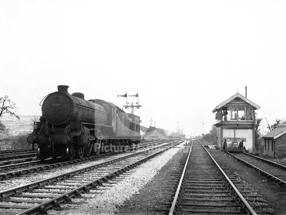 Locomotive passing Bestwood Junction signal box