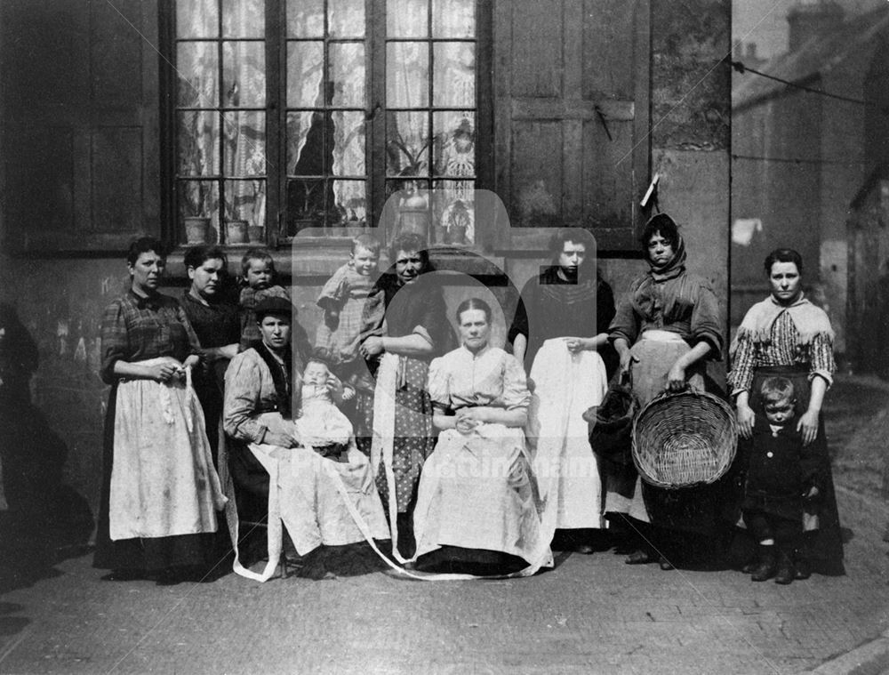 Group of women lace drawers (working at their own homes), Knotted Alley, Narrow Marsh, c 1890