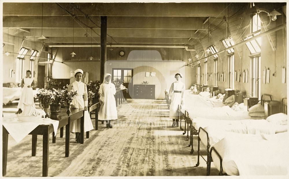 Nottingham General Hospital - Nurses and patients in a men's ward (During World War 1)