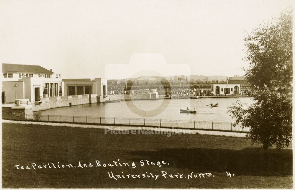 Pavilion and boating stage, University Park, Lenton, Nottingham, c 1930