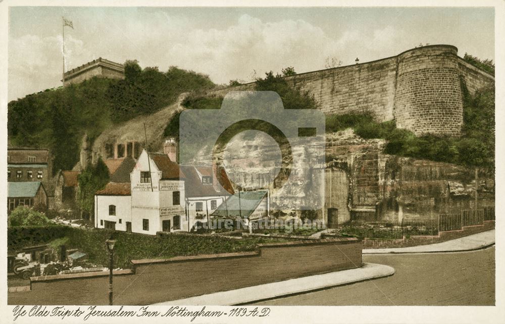 Ye Olde Trip to Jerusalem Public House and Nottingham Castle, c 1910s