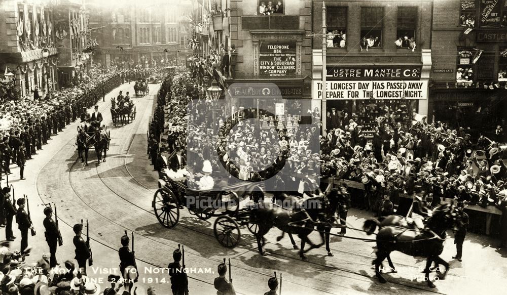 King George V and Queen Mary progressing from Albert Street (probably coming from the station) towar