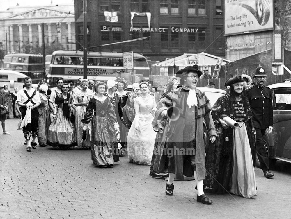 Procession of people in Medieval costume to the castle grounds during the Quincentenary Celebrations