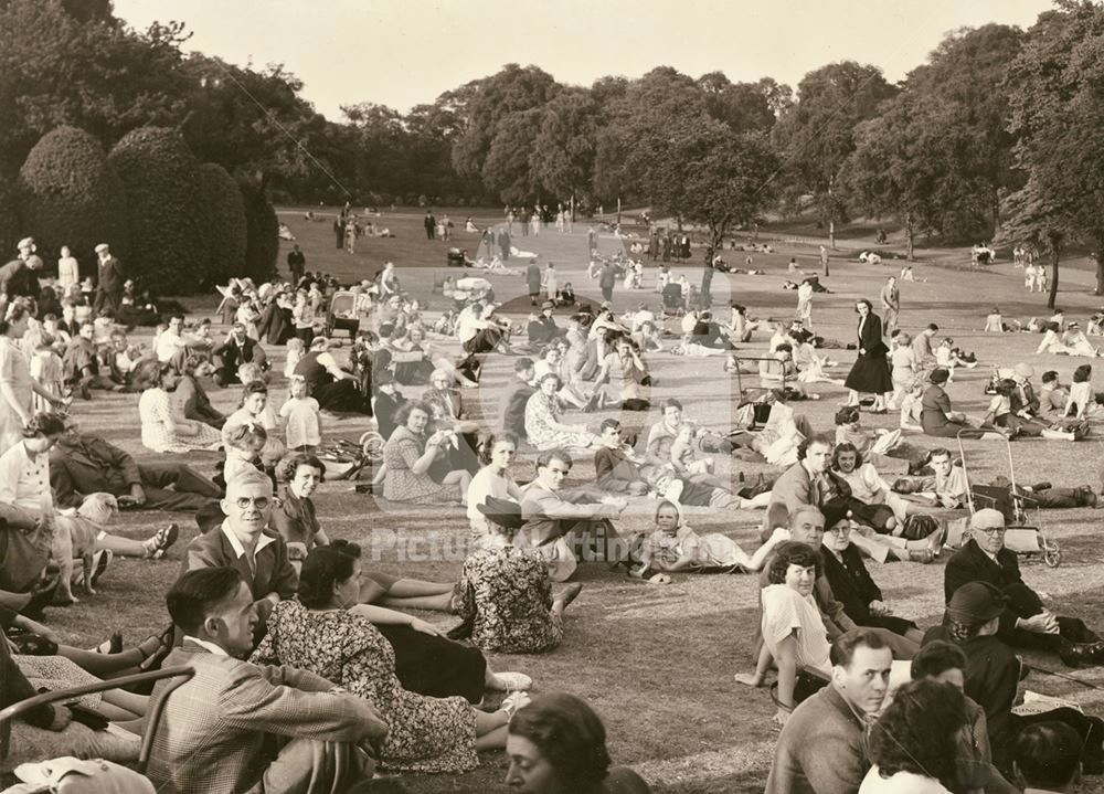 Crowds of people listen to bands in the Arboretum grounds during the Quincentenary Celebrations