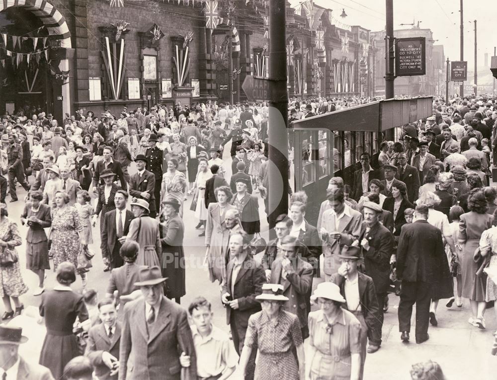 Crowds outside Midland Railway Station during the Royal visit of Princess Elizabeth and the Duke of 