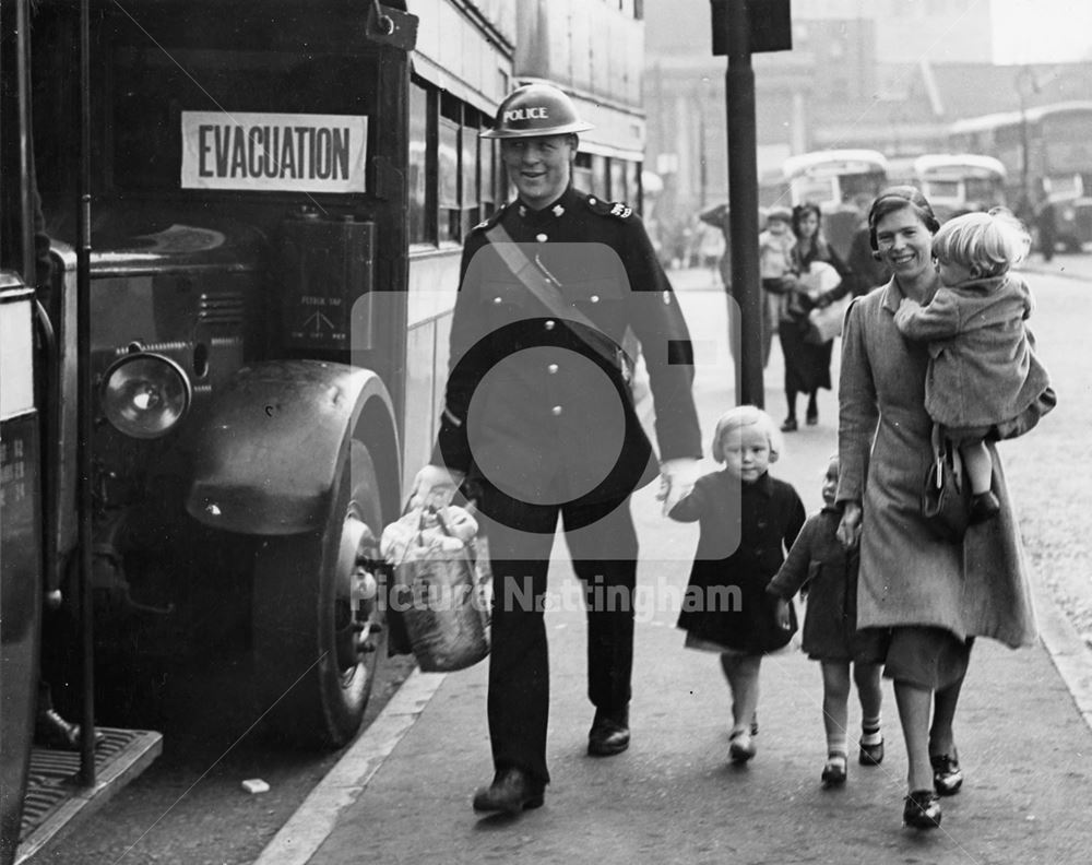 Evacuation, central bus station, Nottingham, 1939