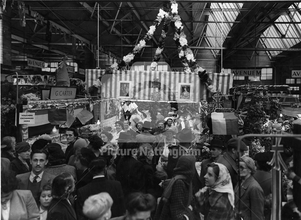 Coronation decorations, Central Market, King Edward Street, Nottingham, 1953