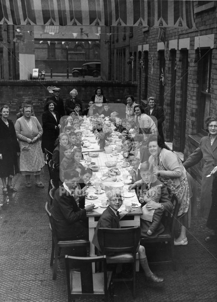 Coronation party, Glen Terrace, Rupert Street, The Meadows, Nottingham, 1953