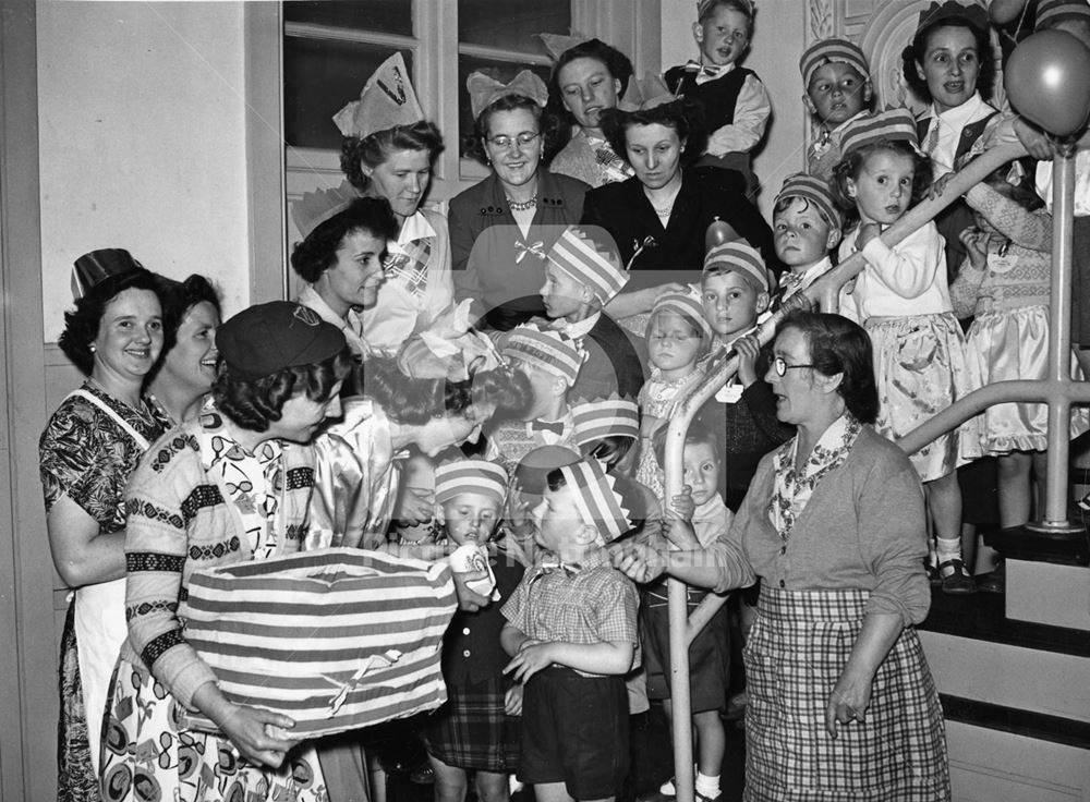 Coronation party, Woodfield Road/Colchester Road, Broxtowe, 1953