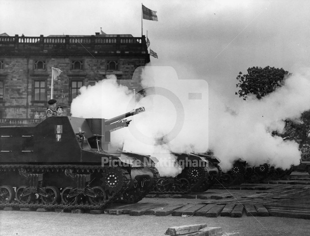 Gun salute at Nottingham Castle, Castle Road, 1953