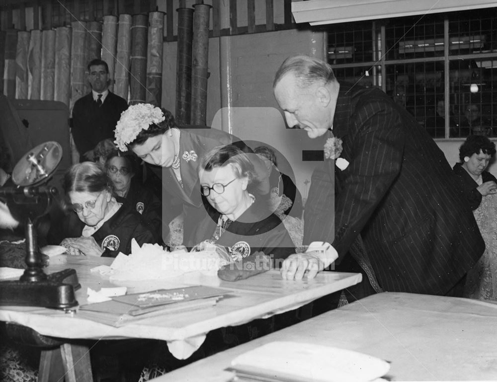 Royal visit, Burkin & Co. Ltd, Broadway, Stoney Street, Lace Market, 1955