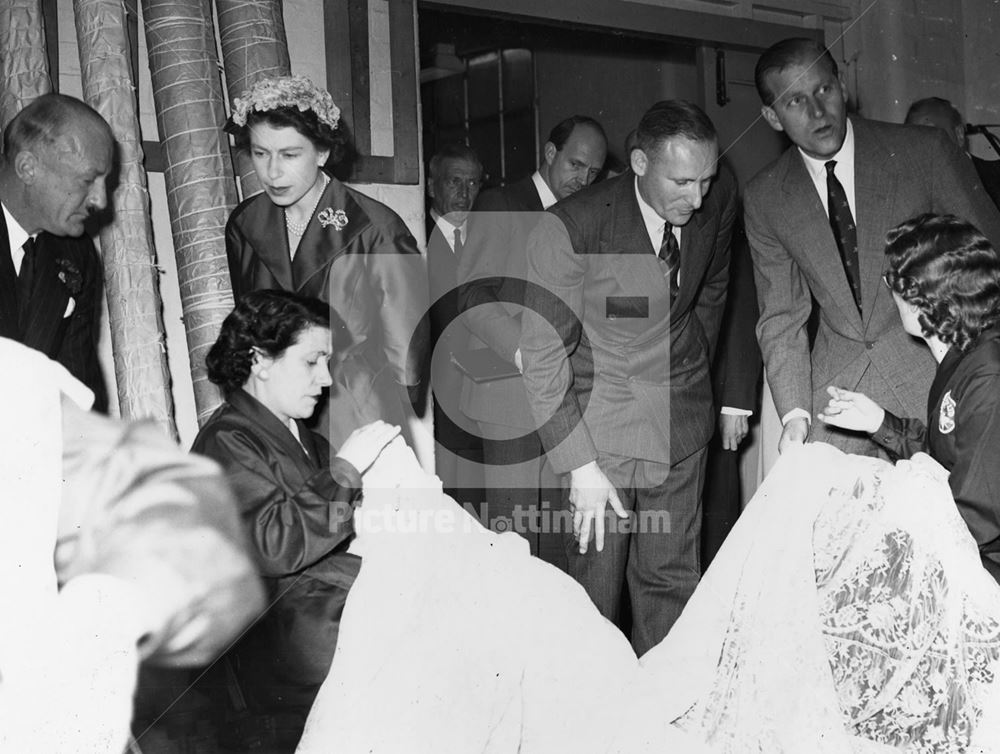 Royal visit, Burkin & Co. Ltd, Broadway, Stoney Street, Lace Market, 1955