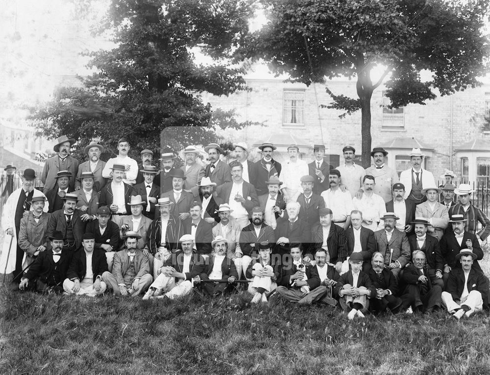 Cricketers, Queen's Walk Cricket Ground, Kirkewhite Street West, Meadows, Nottingham, 1895