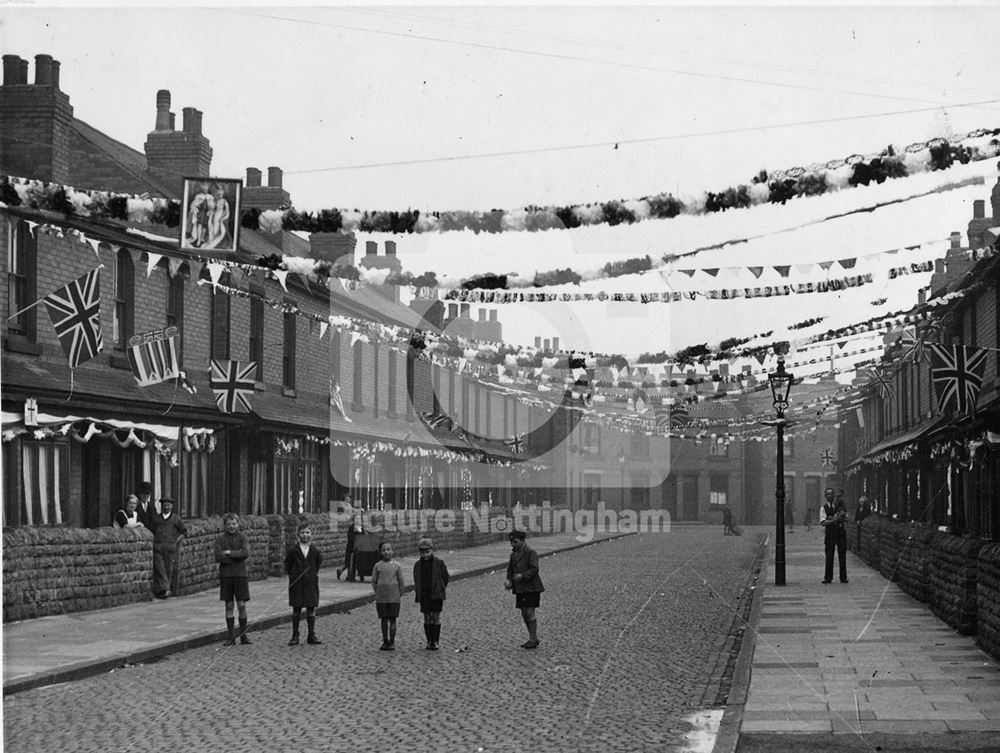 1937 coronation, decorations, Mafeking Street, Sneinton, 1937