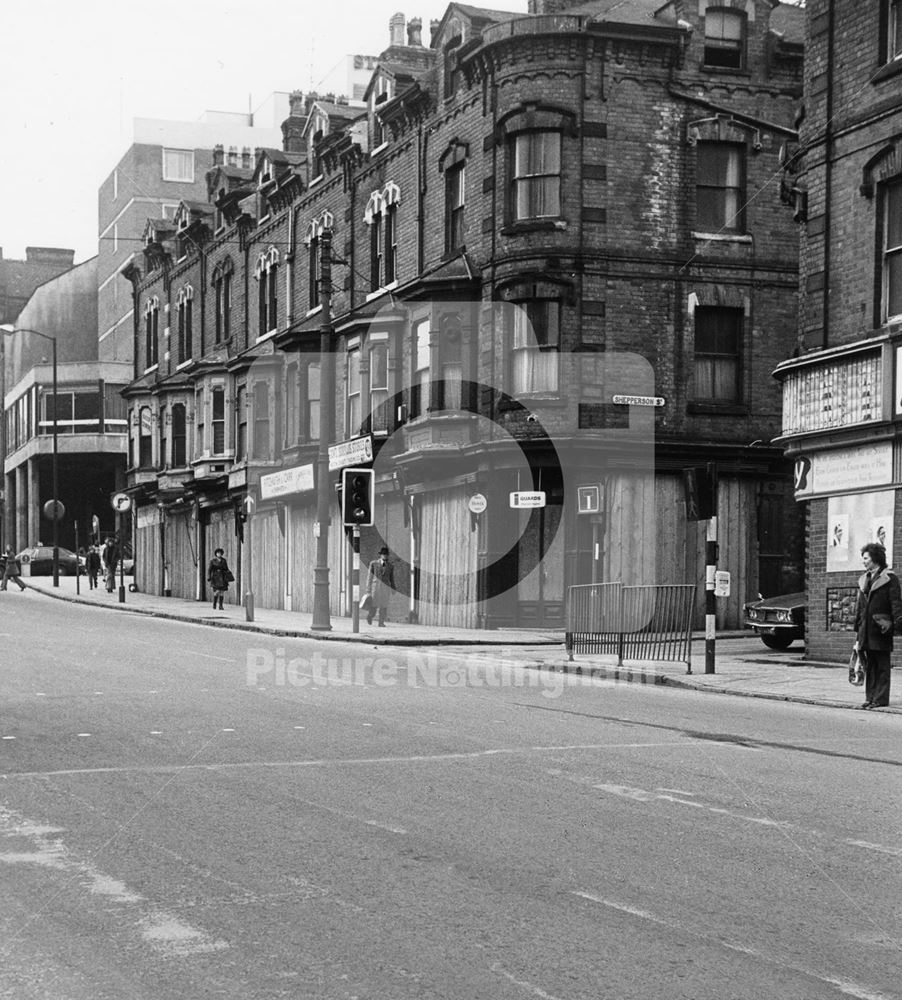 Corner of Shepperson Street - Derby Road, Nottingham, 1973