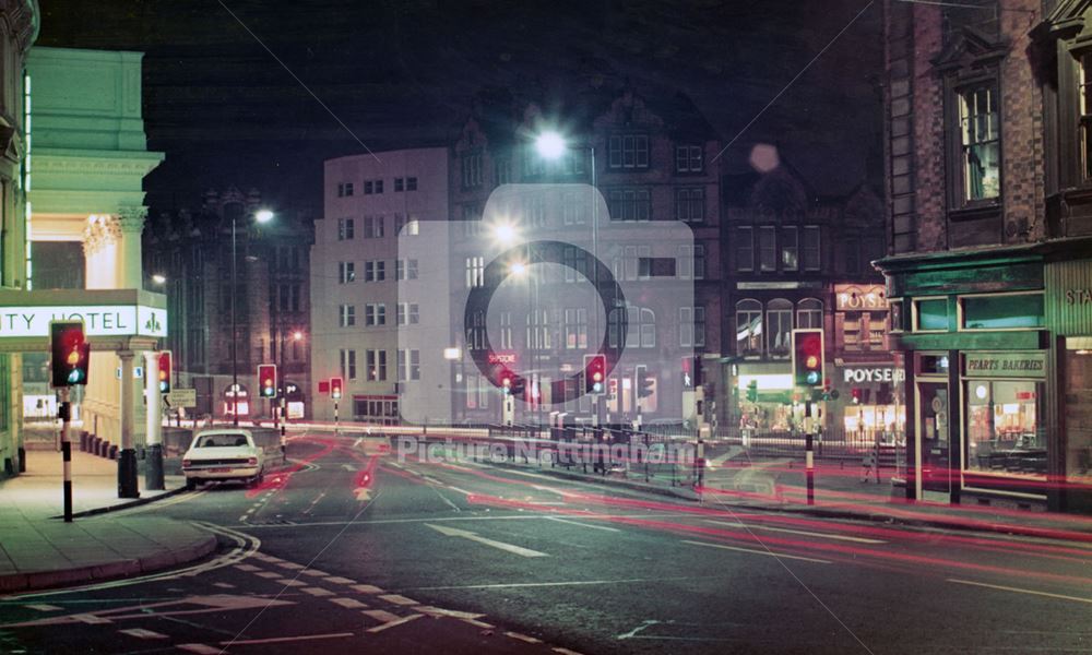 Junction of Wollaton Street and Upper Parliament Street, Nottingham, 1972