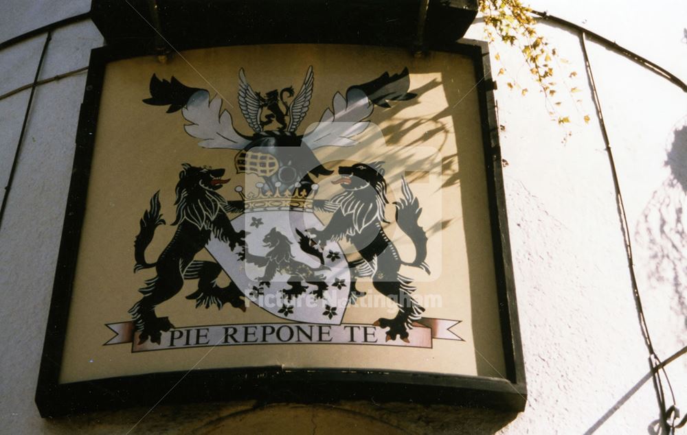 Inn sign of the Manvers Arms Public House, Main Road, Radcliffe on Trent, 1998