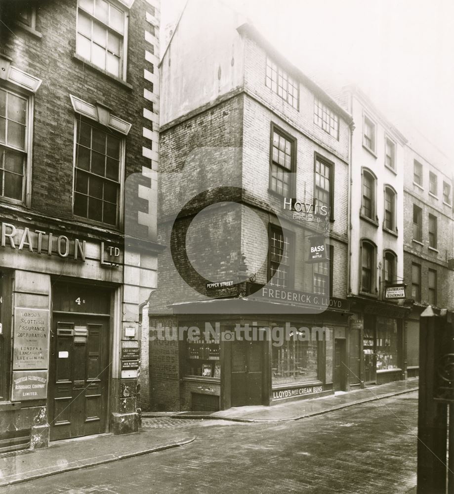 Frederick G Lloyd's Coffee House and Bridlesmith Gate west side.