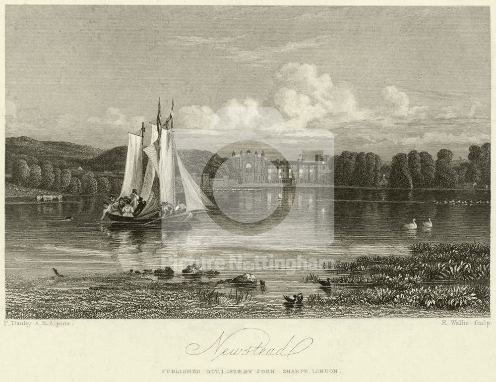 West aspect of Newstead Abbey and upper lake, 1828