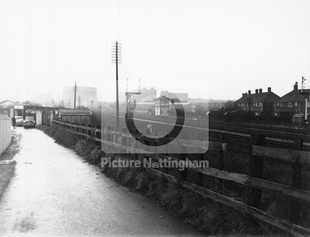 View of railway line from New Road, Radford, Nottingham, 1966