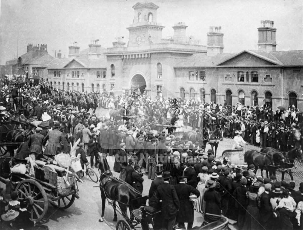 Parade outside Canning Circus, c 1895