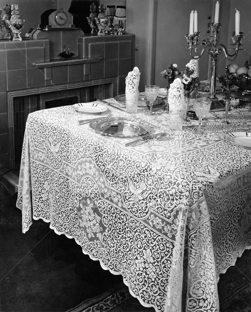 Nottingham Lace ? Tablecloth, c 1950