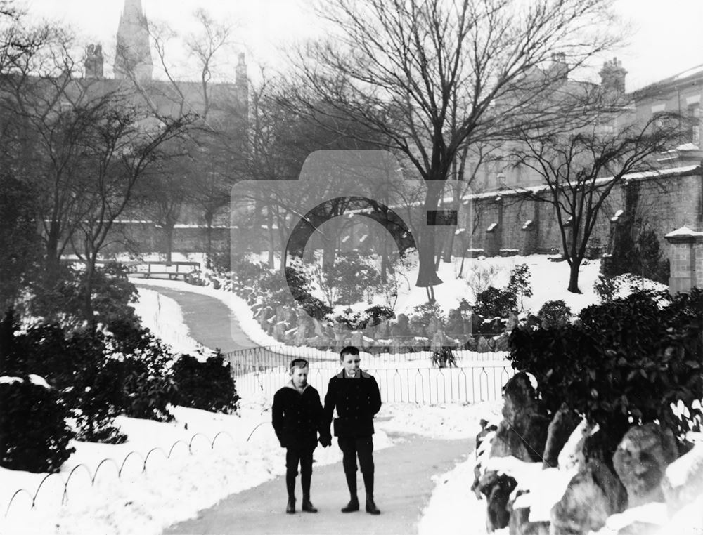 Children in the Arboretum in snow, c 1898