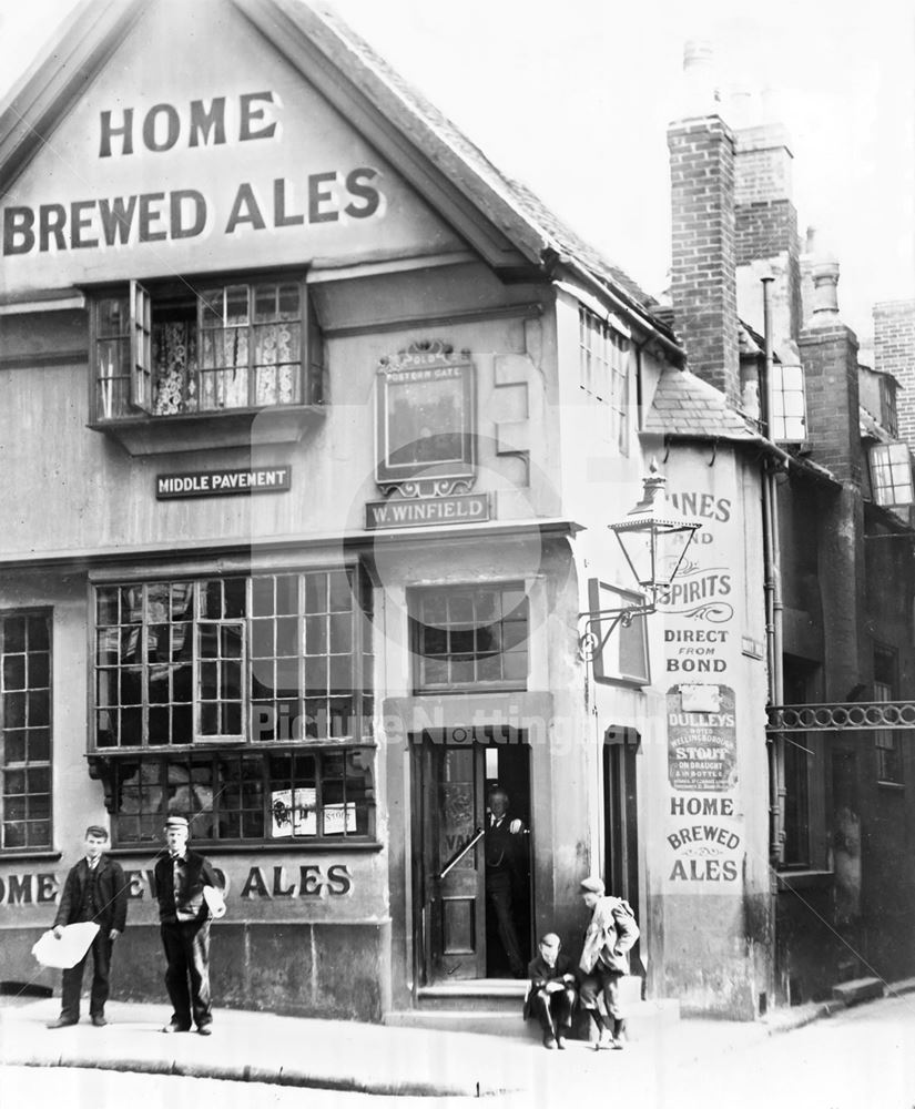 Old Postern Gate Inn, Middle Pavement, Nottingham, c 1895