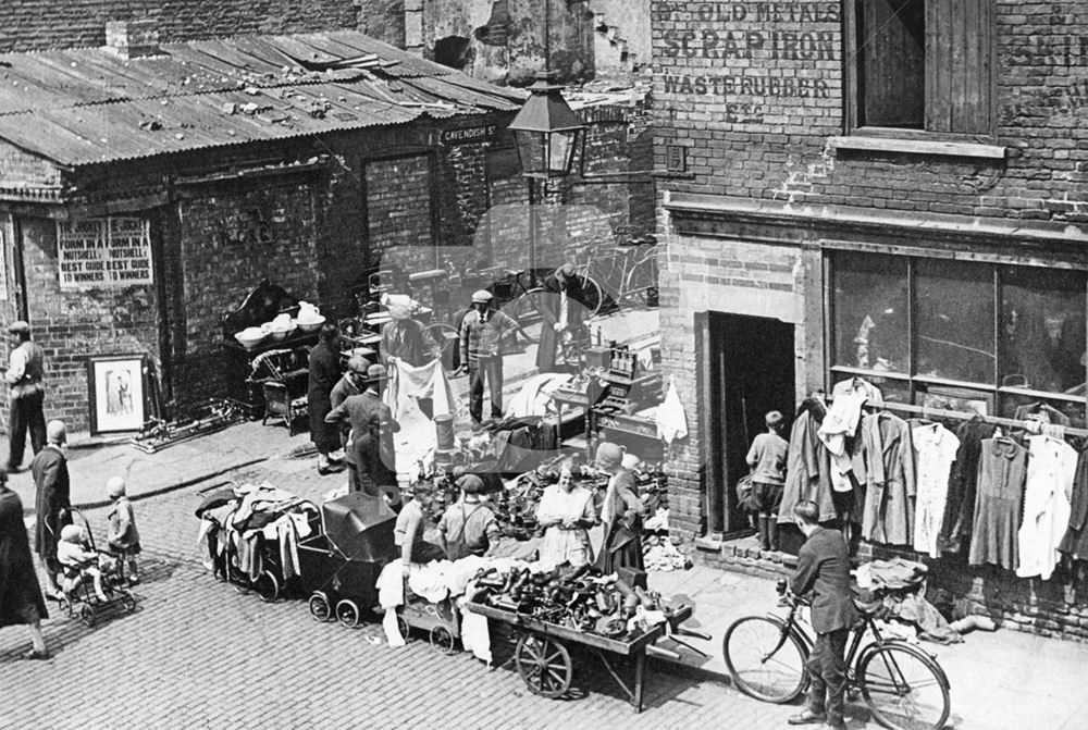 Market Stalls outside John Pownall's on Colwick Street, Nottingham, c 1933