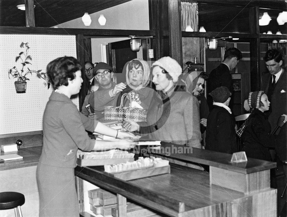 First borrowers entering Bilborough Library, Nottingham, 1960