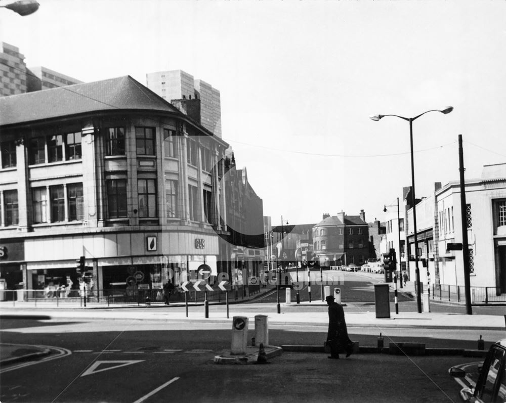 Lower Parliament Street and Glasshouse Street, Nottingham, 1973