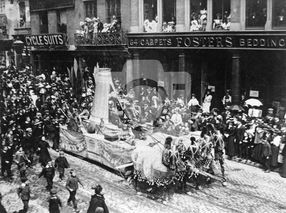 Circus procession, Long Row West, Nottingham, c 1895