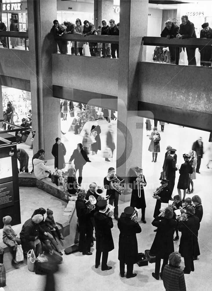 Salvation Army Band in Victoria Centre, Nottingham, December 1972