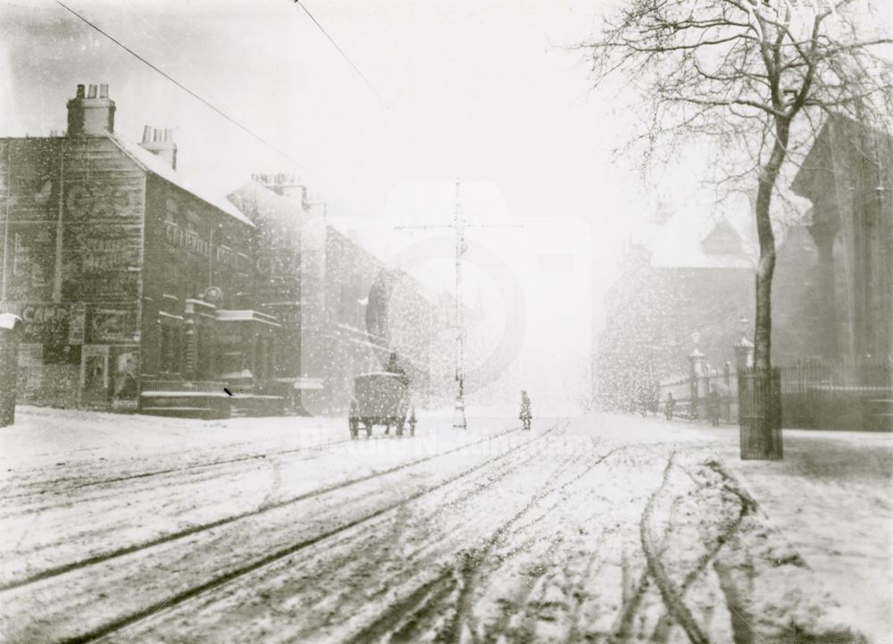 Forest Road in Snow, Nottingham, c 1900s-1910s