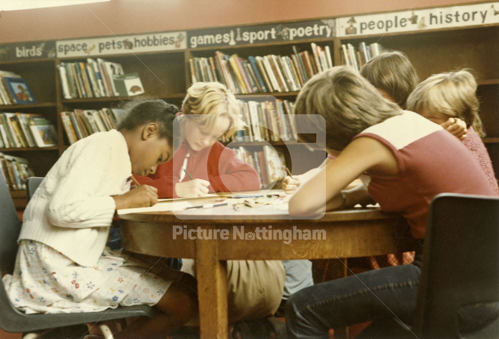 Children's summer activities, Branch Library Interior, Nuthall Road, Aspley, 1983