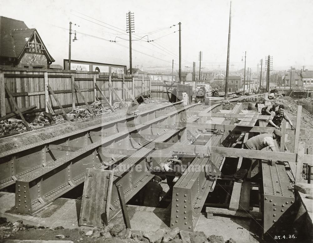 The LMS Railway Bridge during widening, Wollaton Road, Nottingham, 1936